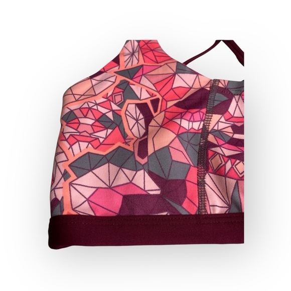 Maaji ꕥ Strappy Back Sports Bra Bralette Top ꕥ Pink Mauve Geometric Print ꕥ Med - Picture 3 of 16